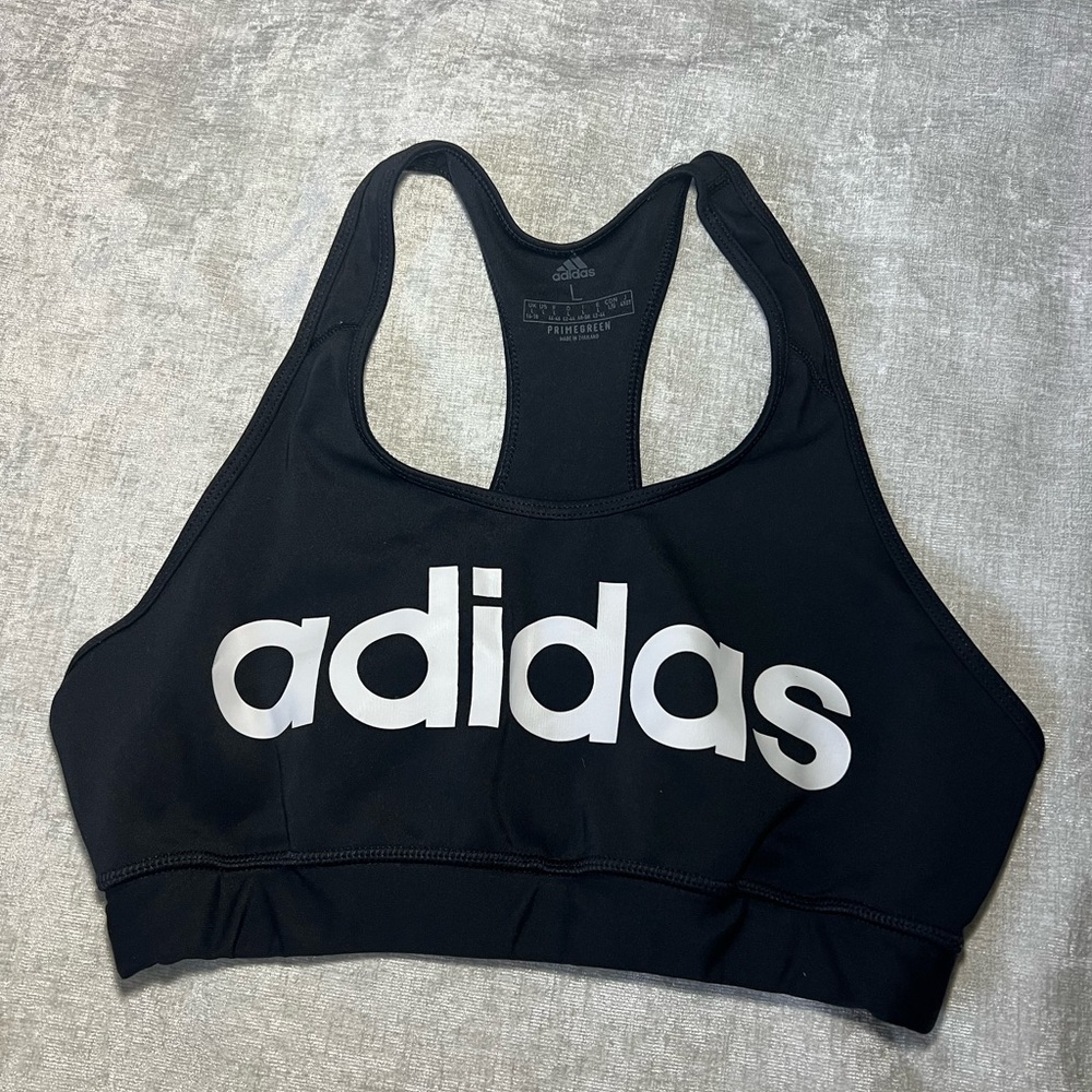 Adidas Black and White Logo Sports Bra